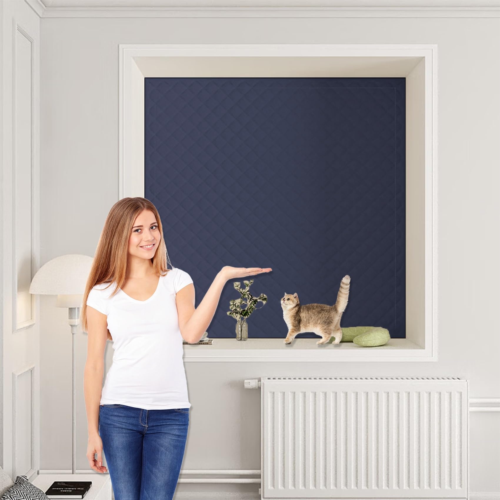 Blackout Blinds 150 x 190 cm Heat & Cold Resistant, Portable Blackout Material, Window No Drilling, Thermal Insulated Window Cover with Nylon Tape for Loft/Travel Rv Car, Navy Blue