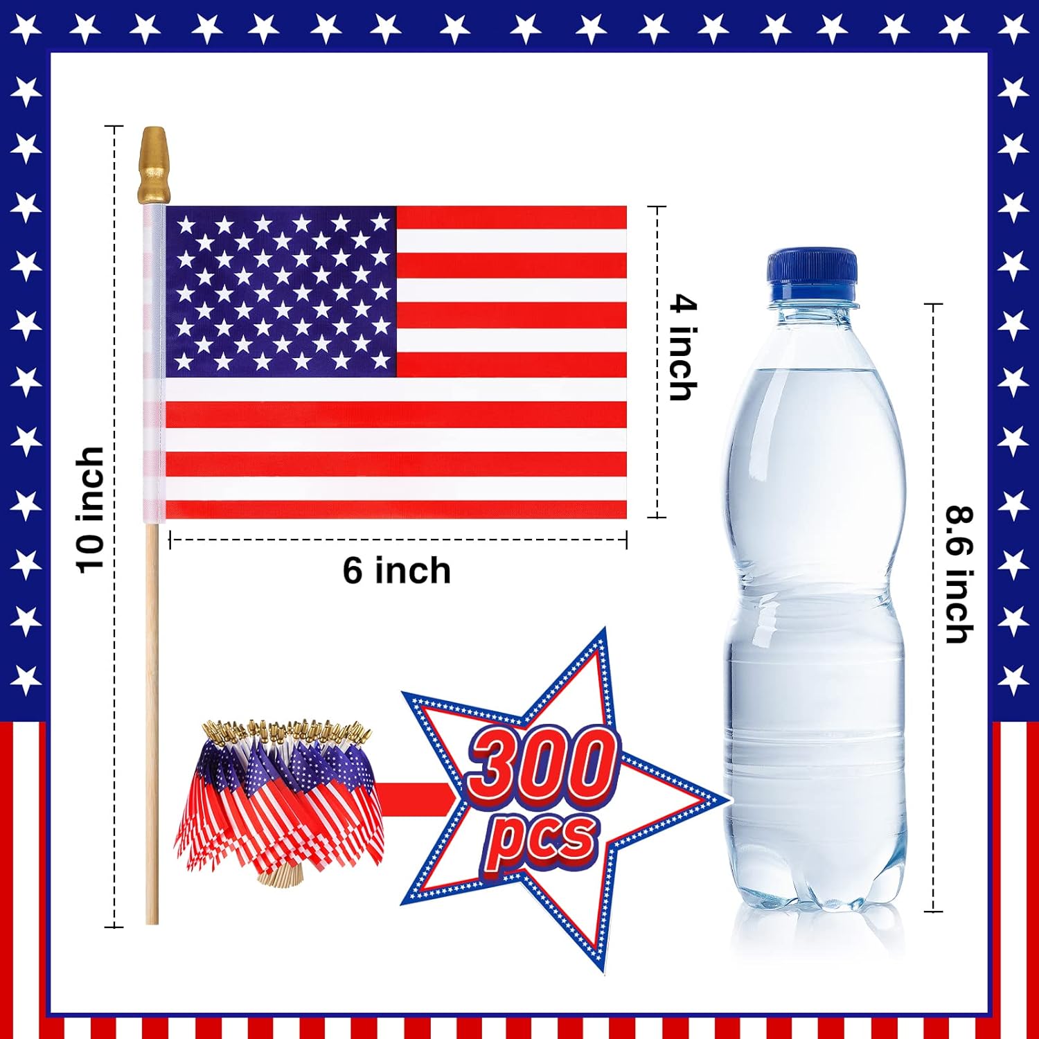 Tudomro 300 Pcs Mini American Flags on Stick 4x6 Inch Small American US Flags American Handheld Stick Flags with Kid Safe Spear Top for 4th of July Patriotic Memorial Day Decoration