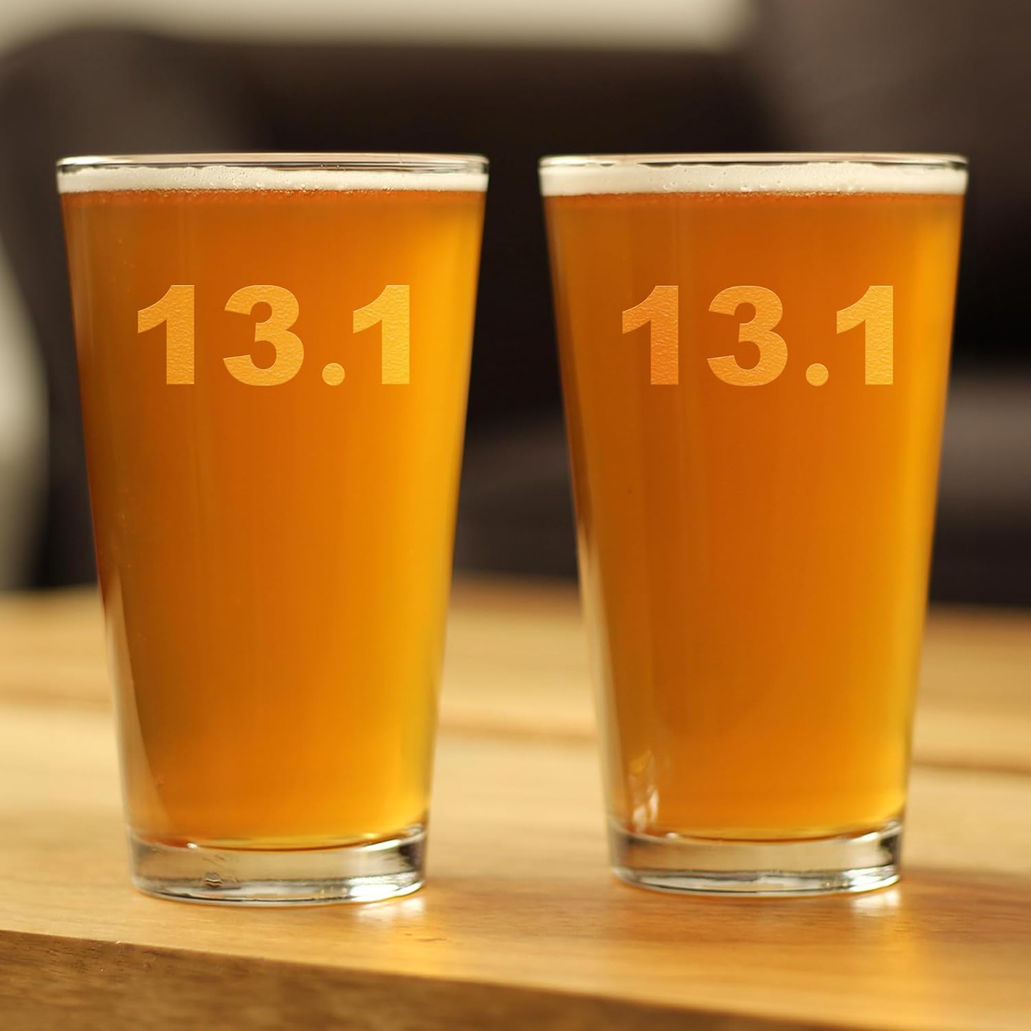 Bevvee 13.1 Half Marathon Pint Glass for Beer - Gifts for Half Marathon Runners - Set of 2-16 oz Glasses