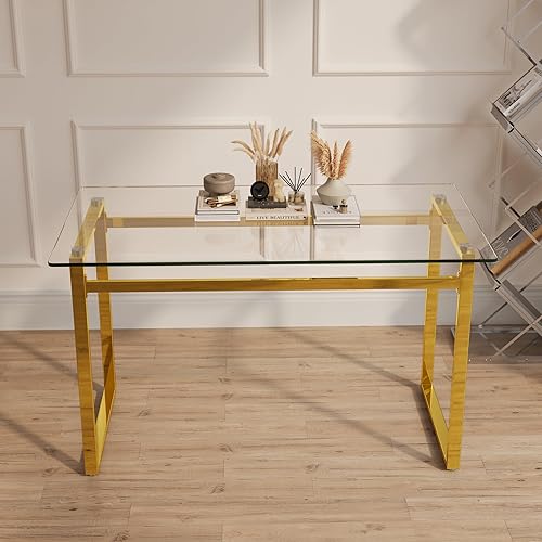 Mesa de comedor rectangular moderna y minimalista de vidrio de 51 pulgadas para 4 y 6 personas con mesa de vidrio templado de 0.31 pulgadas y patas