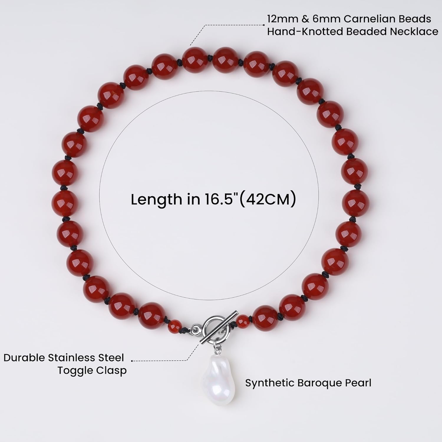 GAVU Baroque Pearl Necklace for Women, Crystal Beaded Chunky Choker Charm Necklace for Women, Red Carnelian Onyx - Image 3