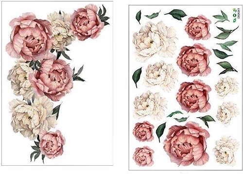 Miniatura 1 de 19 calcomanías grandes y medianas de flores de peonía para pared de fondo de pared en sala de estar, guardería, dormitorio de niños, oficina y