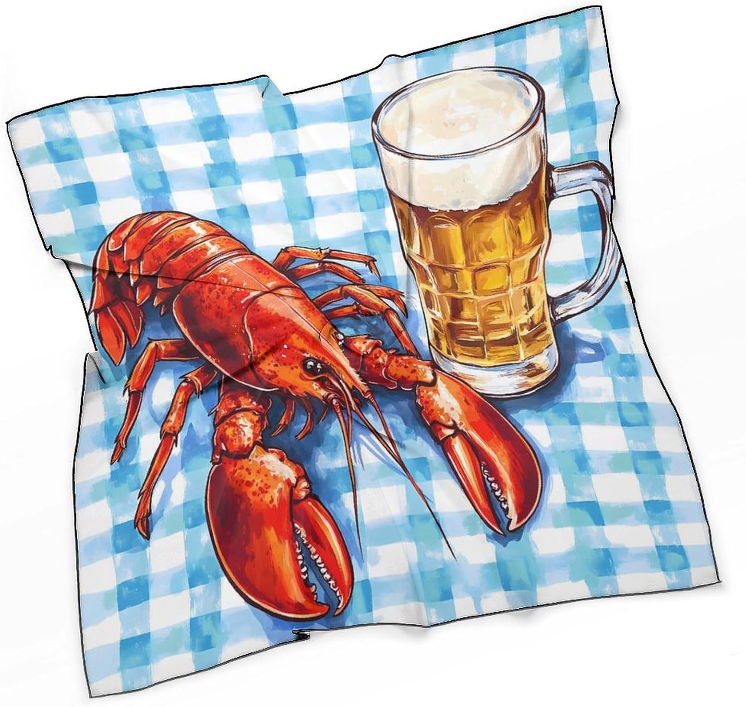 Red Lobster And Beer Silk-Like Square Scarf for Women Vintage Printed Neck Scarf Bandanas Hair Scarves