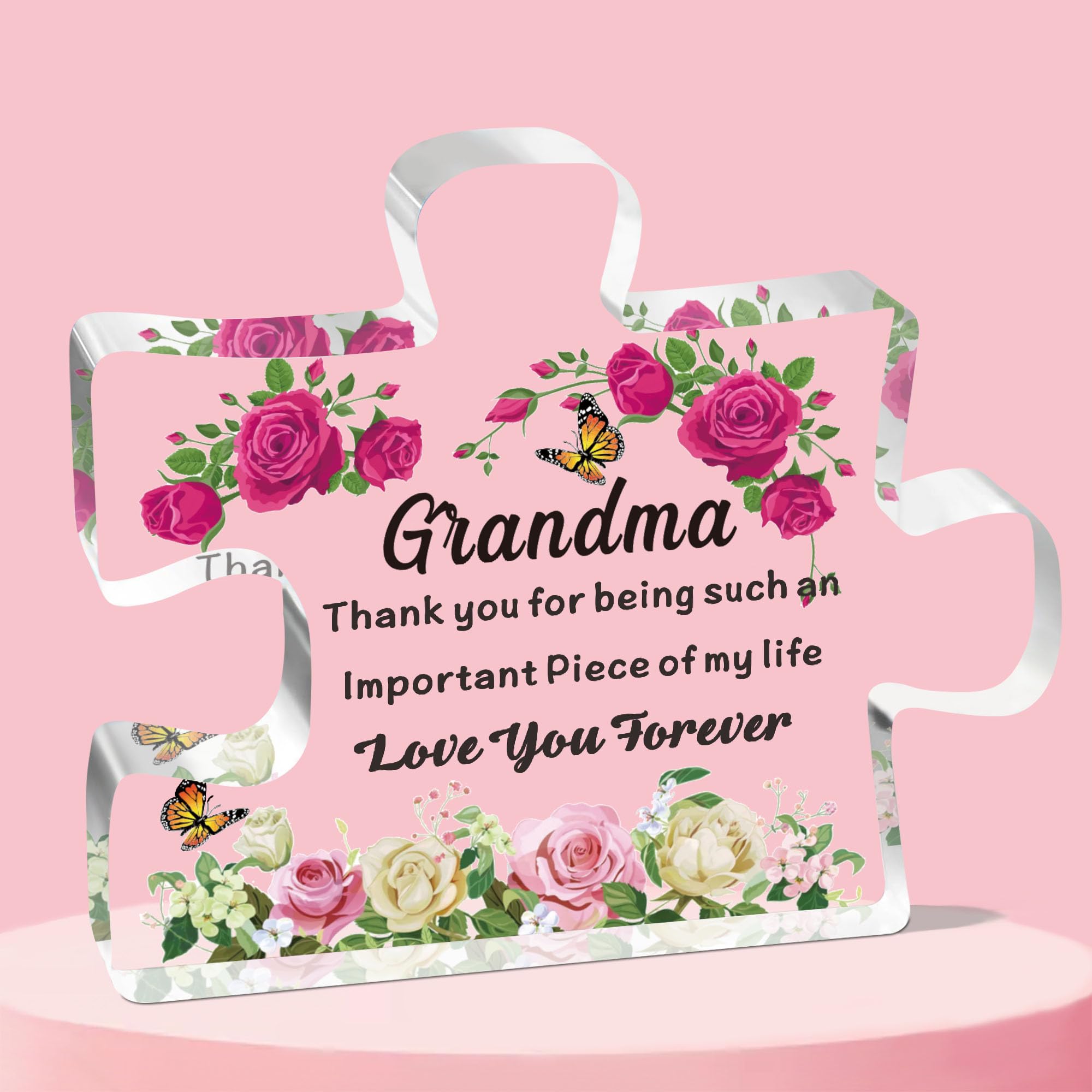 QMVMV Grandma Gifts from Grandson Granddaughter Acrylic Block Puzzle Grandma Gifts Birthday Christmas Thanksgiving Mother's Day Gift for Grandma