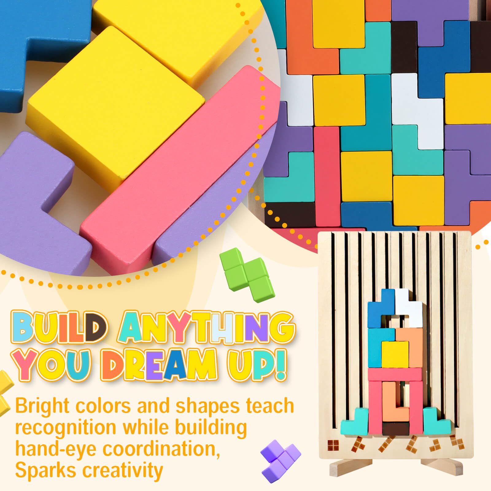 JONEG Toys for Kids 3-8 Year Old: Wooden Puzzle 3D Montessori Stacking Toy - Image 4