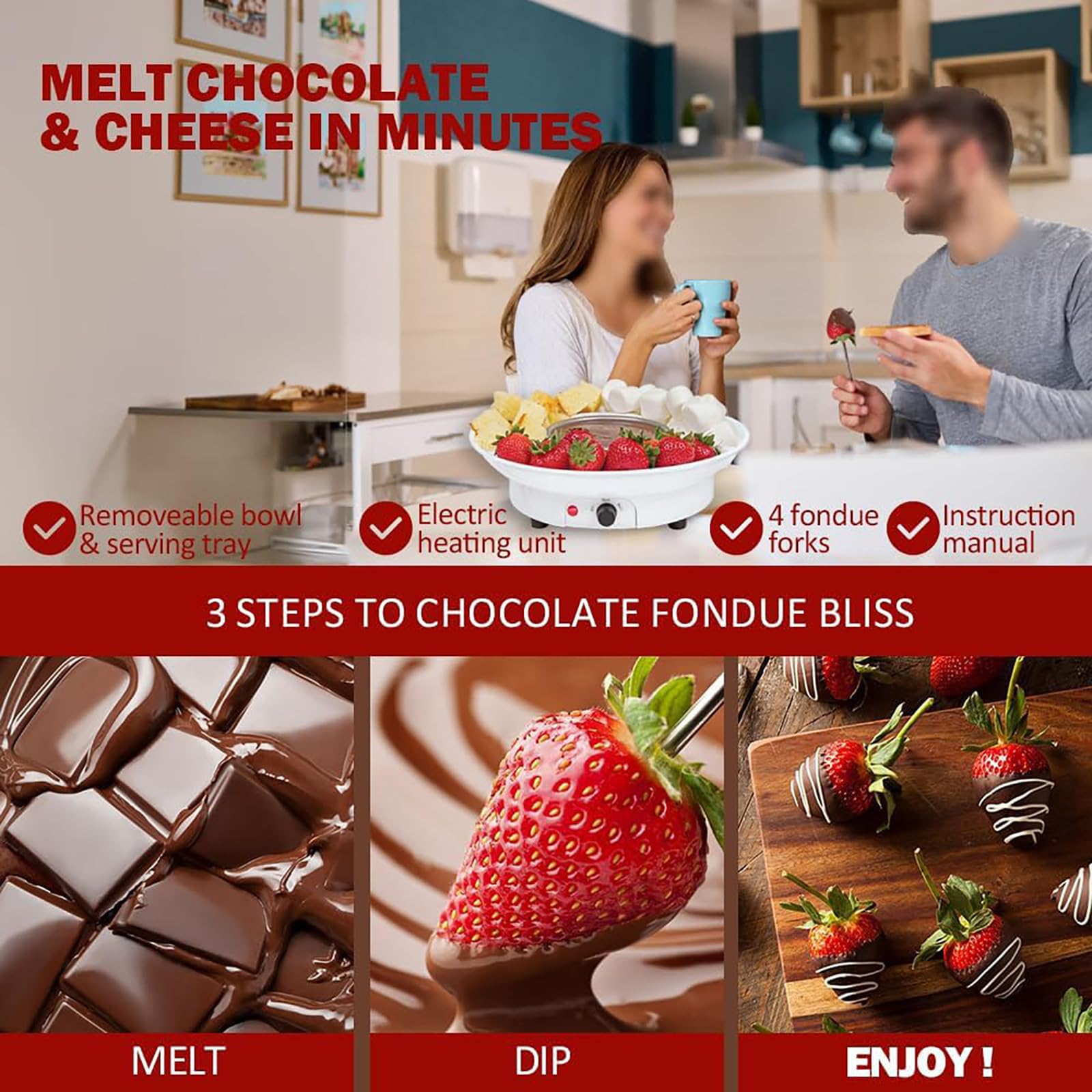 Garnek do topienia czekolady z regulowaną temperaturą, zdejmowaną miską i tacą, idealny do domowej roboty czekolady i DIY S'Mores na imprezy i spotkania rodzinne