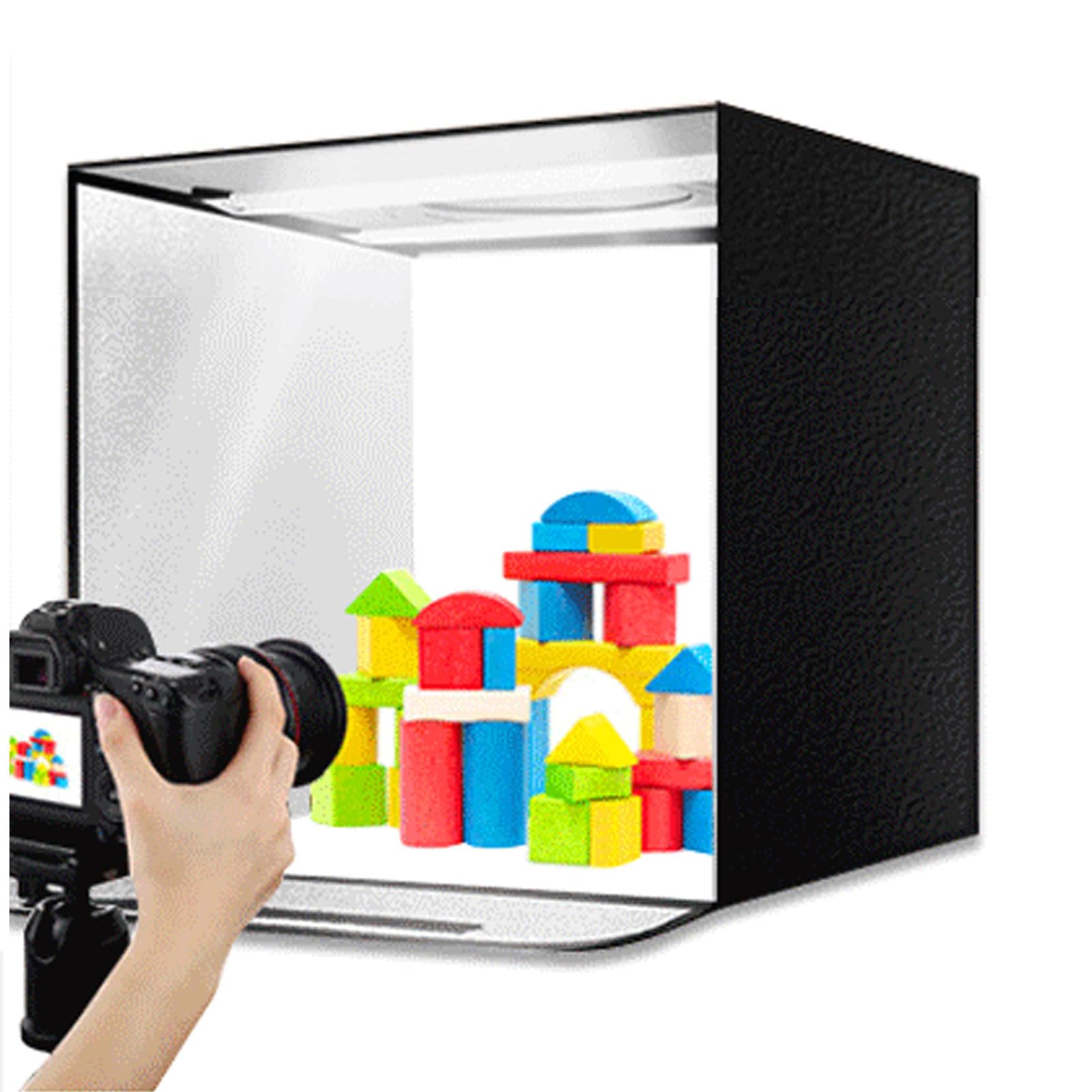 Caisson Lumineux Photo Portable, Mini Tente de Studio Pliante avec 72 LED 10 Niveaux de luminosité 3000K-6000K pour la Photographie de Produits Cosmétiques de Bijoux 15,7x1