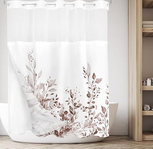 Miniatura 58 de Tititex - Juego de cortinas de ducha de hojas de eucalipto verde con cierres de presión, sin ganchos, forro interior verde, hojas de acuarela en la