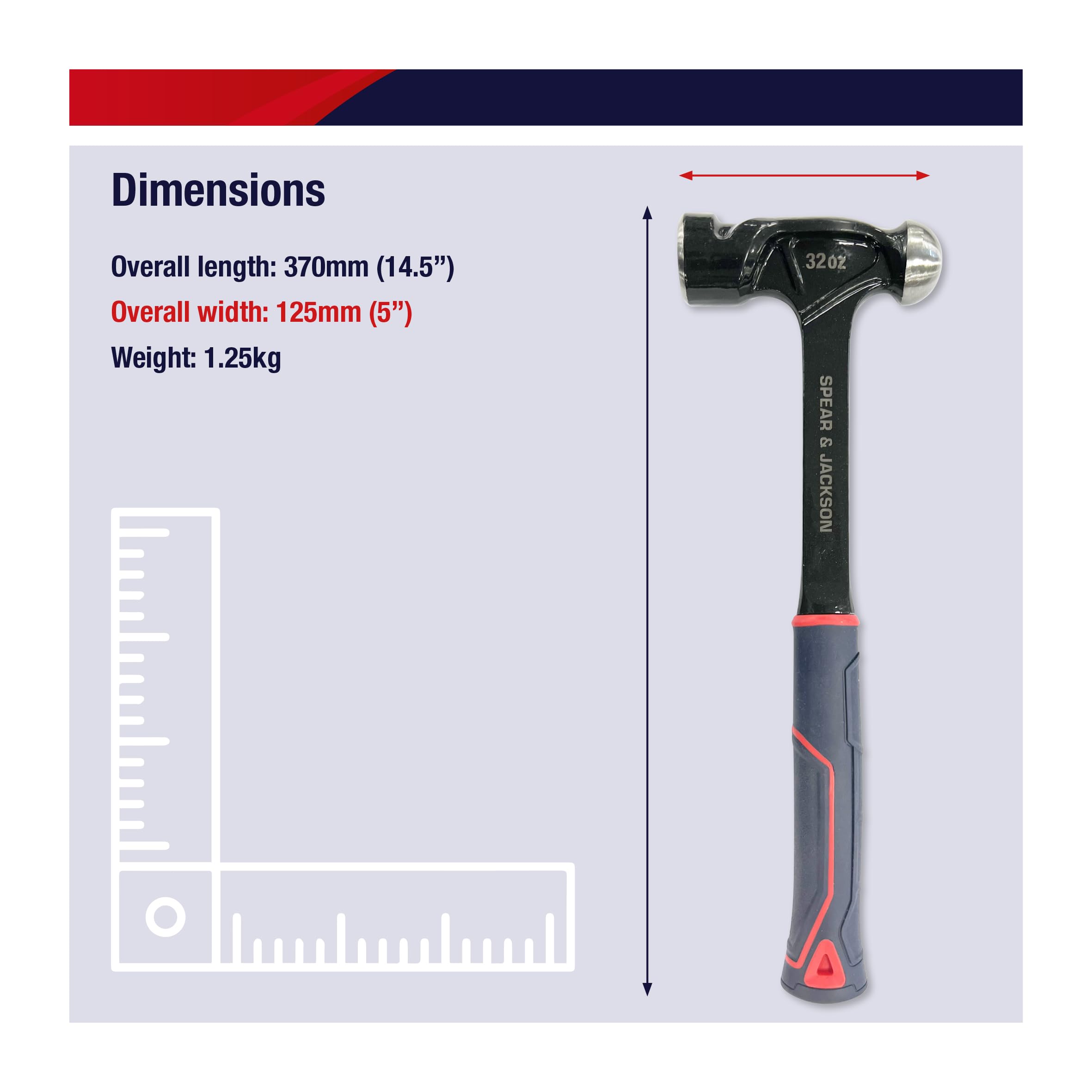 Spear & Jackson SJ-BSS32 Martello a Penna Tonda 32 oz (900 g), heavy duty acciaio pieno forgiato, formatura metallo e ribattitura, facce lucidate, impugnatura morbida