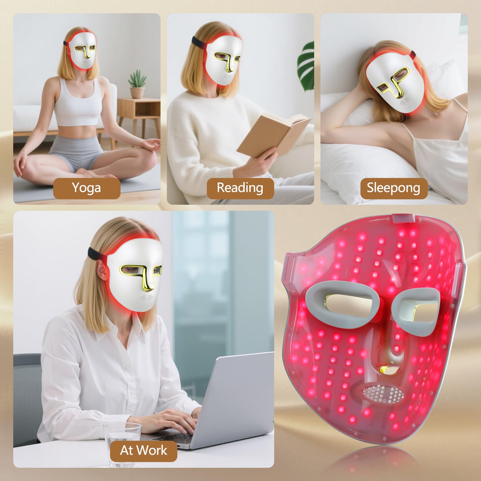 HSA FSA Red Light Therapy for Face Mask – LED Face Mask Light Therapy with Red Blue LED and Infrared Light, Anti-Aging, Blemish Repair Treatment