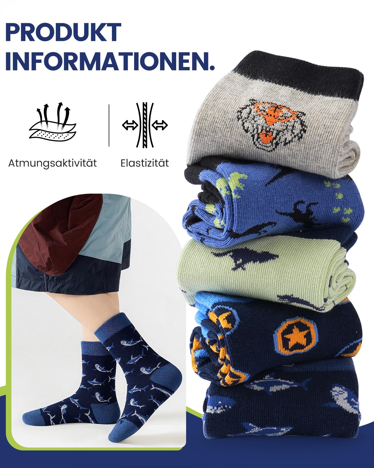 Kyopp 10 Paar Socken Kinder Mädchen und Jungen Klassisch Socken Lustig Cotton Socken Crew Socks Winter/Sommer