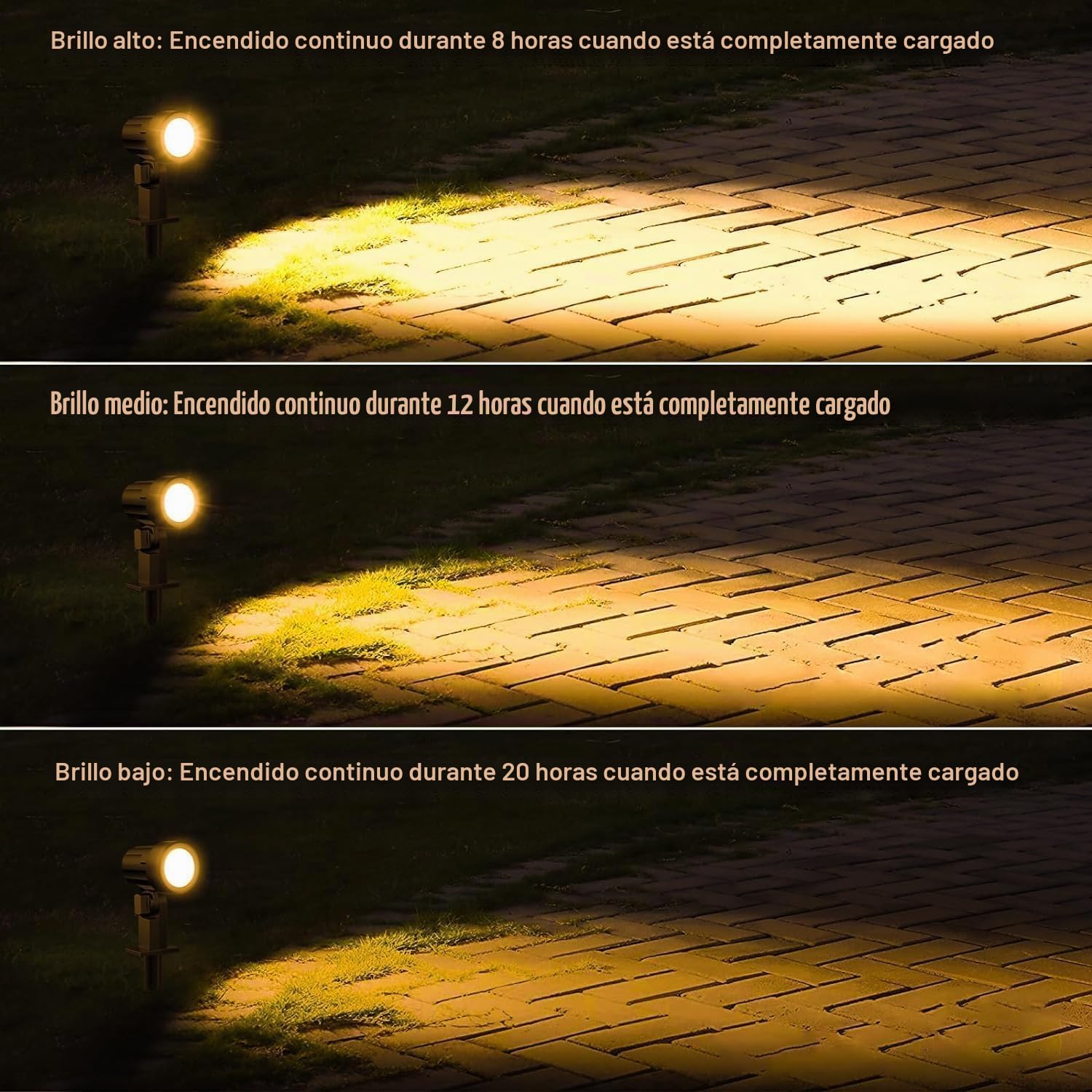 MEIHUA Luces Solares LED Exterior Jardin 2700K Blanco Cálido | Luz Solar 3 Brillo 3 Modos 6000MAH Lámparas IP66 Impermeable Focos Memoria Iluminación Para Patio Caminos Terraza 6 En 1