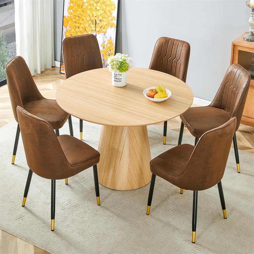 BAOPIN 47'' Round Wood Dining Table Set for Kitchen - 7-Piece, Includes Chairs (Seats 6), Farmhouse Style