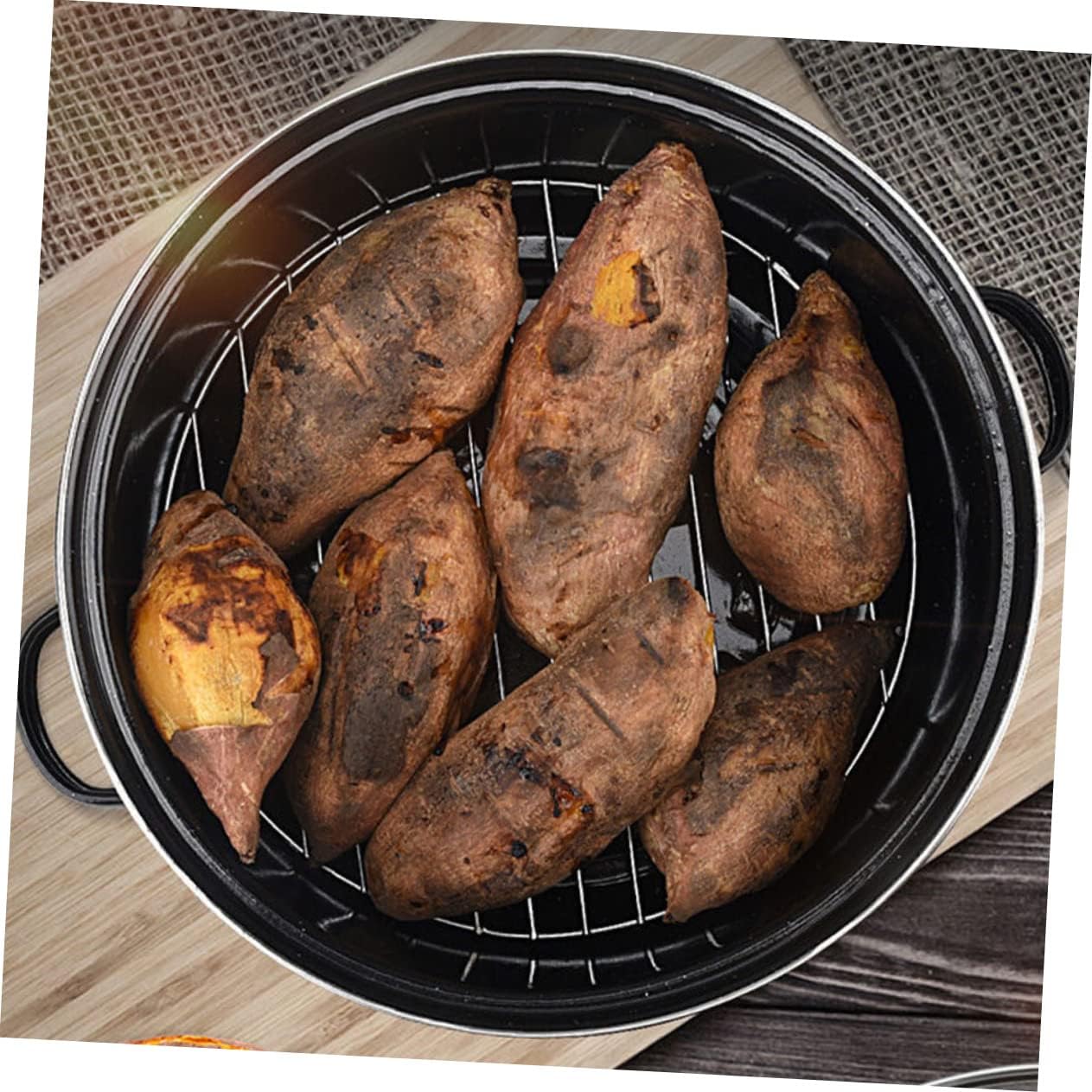 1set Covered Round Roaster Pot Baking Pan Roasting Pot for Sweet Potatoes Corns Easy to Clean Nonstick Surface