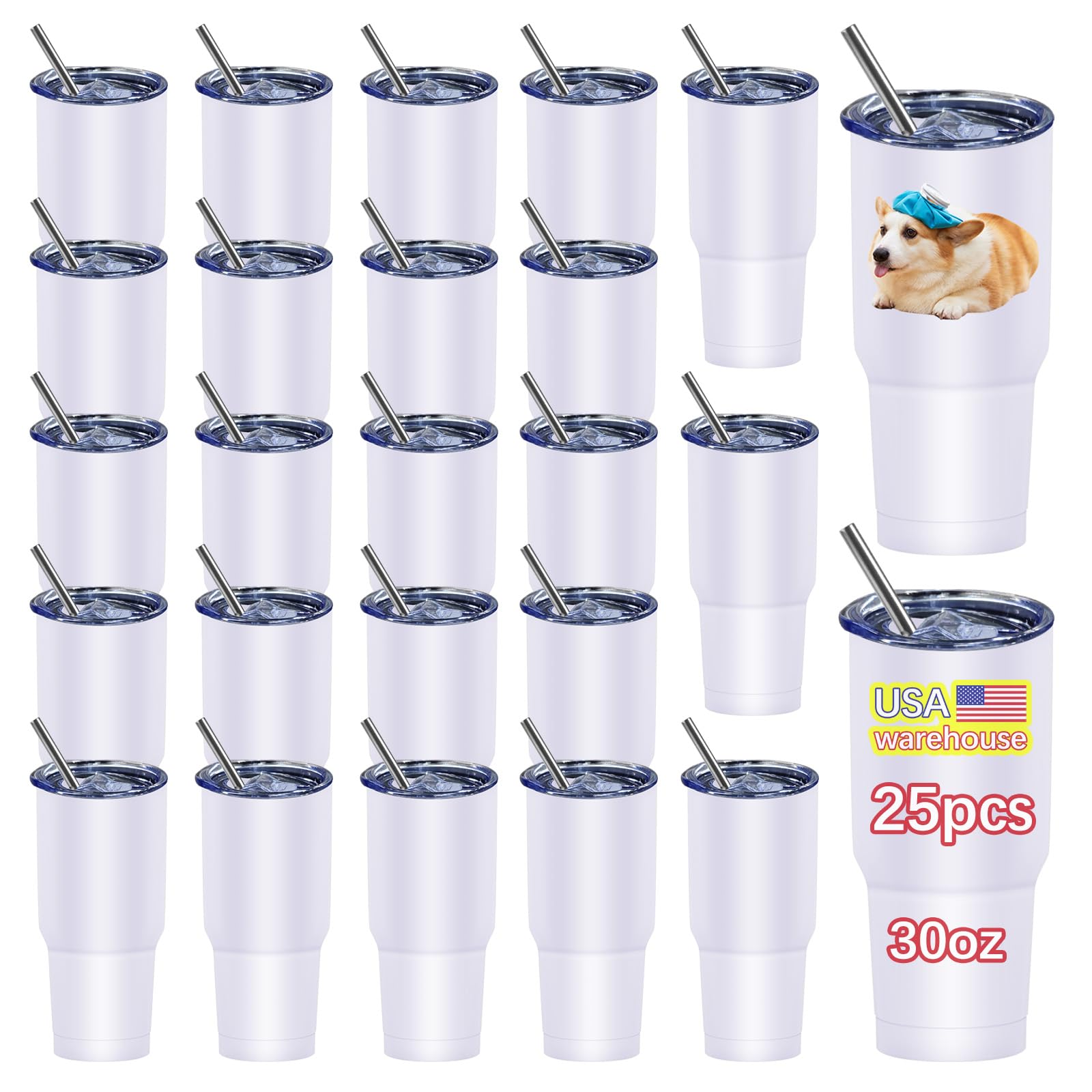 Amazon.com | LaiHiulaan 25 Pack 30oz sublimation tumbler blanks Bulk  Stainless Steel travel mug USA WAREHOUSE bulk 30 oz ounse blank Tumblers  for Sublimation Tumblers with lid and straw: Tumblers & Water Glasses