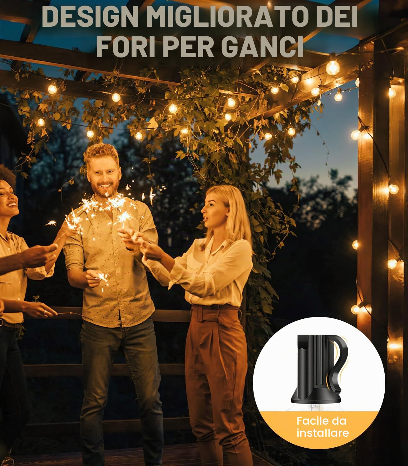 Esterno Luci da Giardino Catena 45m Esterni Giardino Catene G40 Lampadine Gazebo Balcone Lucine Catene Luminose Interno