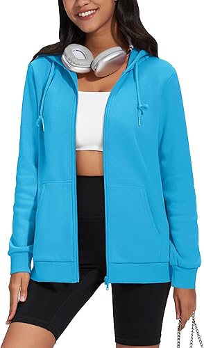 TACVASEN Sudadera con capucha de forro polar para mujer casual ligera con cremallera completa con bolsillos ropa deportiva