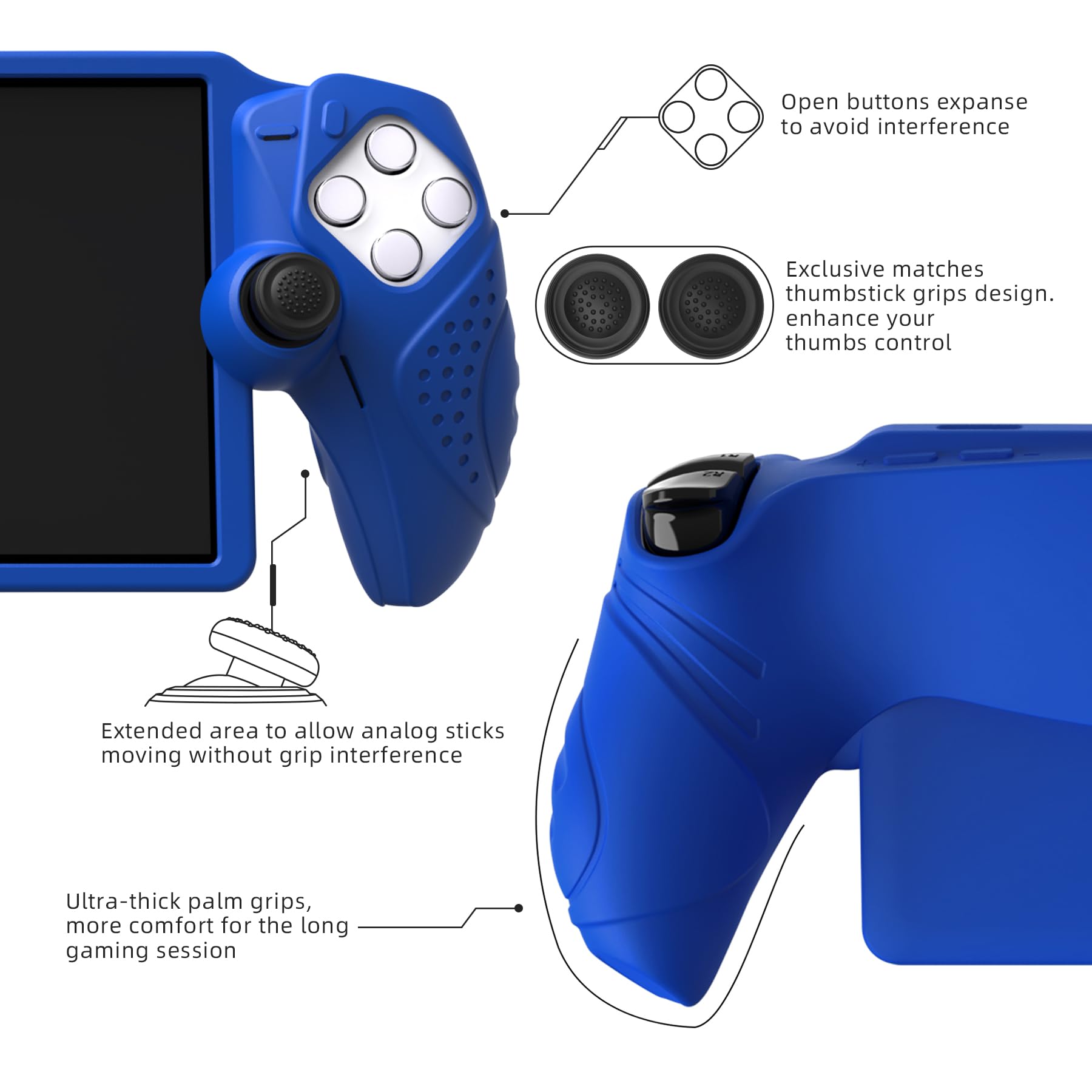 PlayVital Schutzhülle für PS Portal, Case Hülle für PlayStation Portal Remote Player mit Thumbstick-Kappen, Erschütterungssicher, Rutschfestes Zubehör, Guardian-Edition, Blau