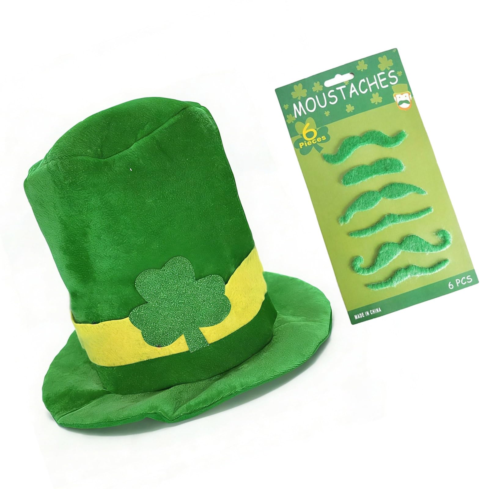 Kalttoy Patricks Day Party Hat with 6 Mustaches Beards Patricks Day Costume Accessories for Men Women Themed Party Photography Hat