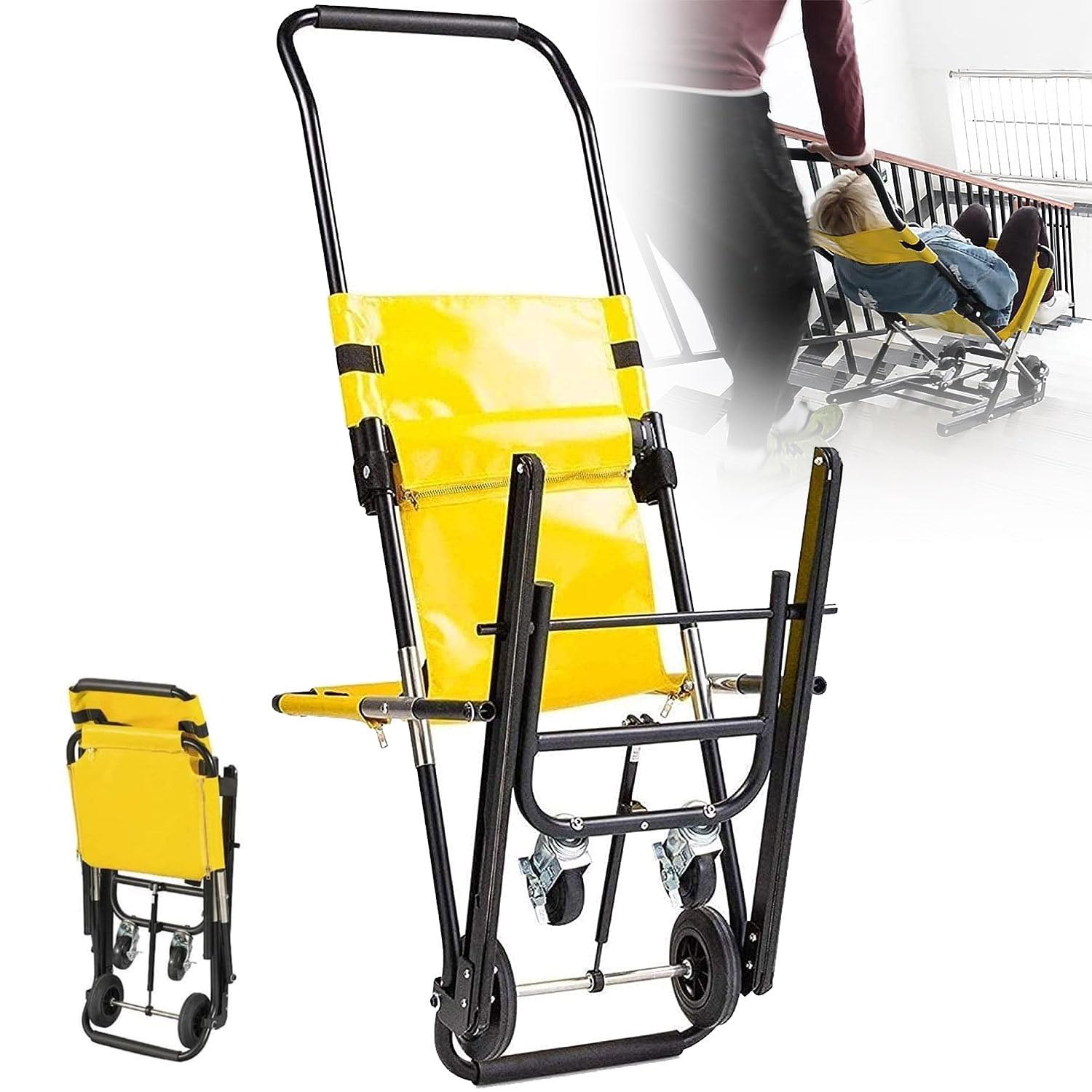 Folding EMS Stair Chair,Medical Transport Evac Wheelchair,Lift Stair Chair with Quick Release Buckles for Ambulance Firefighter Evacuation