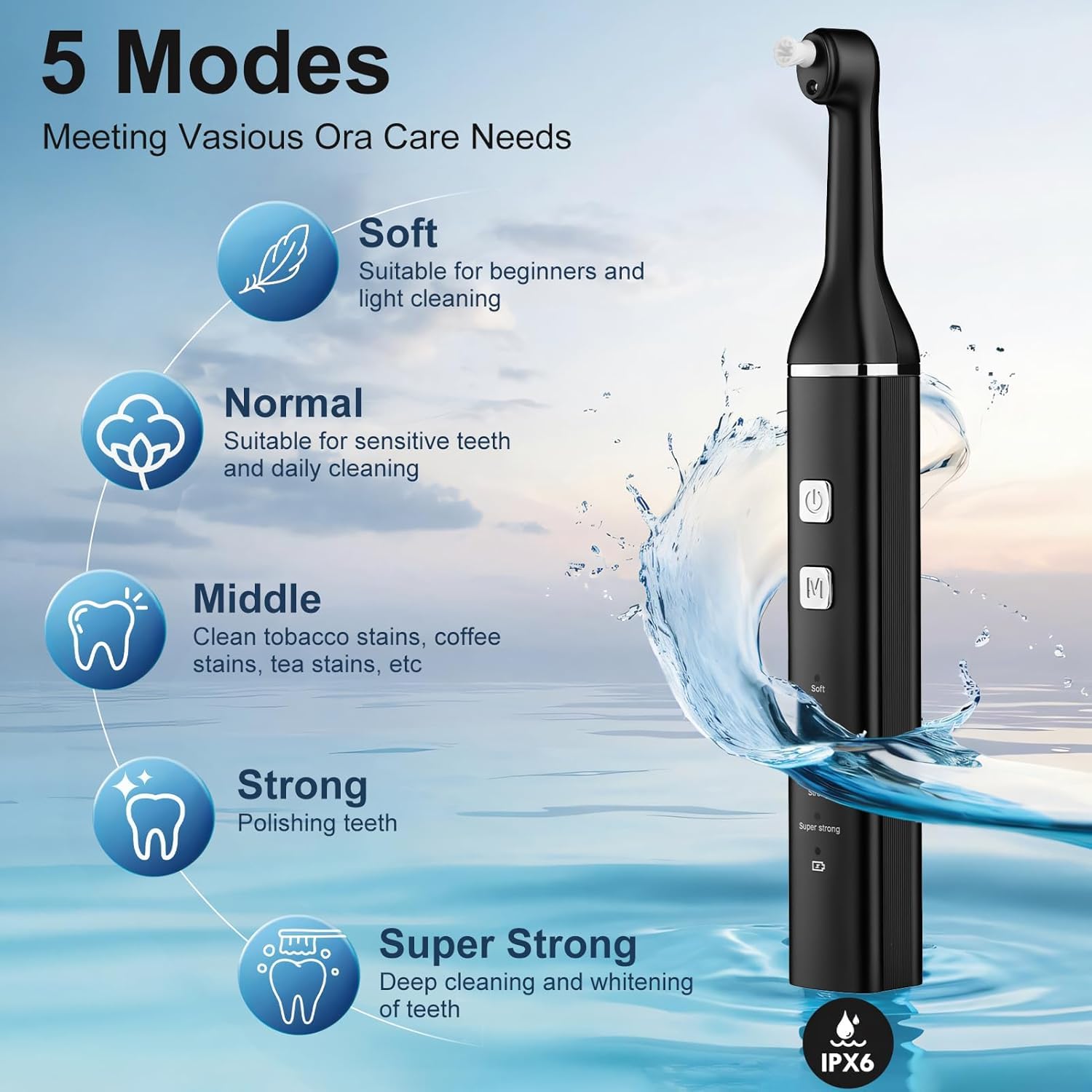 Set di Sbiancamento dei Denti, Kit per Pulizia dei Denti Elettrico,Lucidare Dopo la Pulizia,Sbiancamento, Riduce la Placca Nero