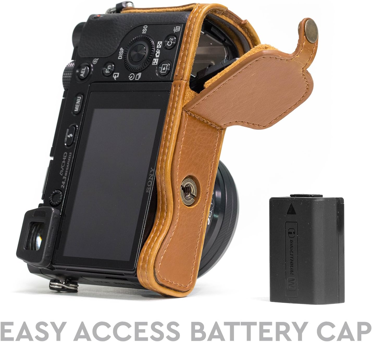 MegaGear Ever Ready Leather Camera Half Case Compatible with Sony Alpha A6300, A6000