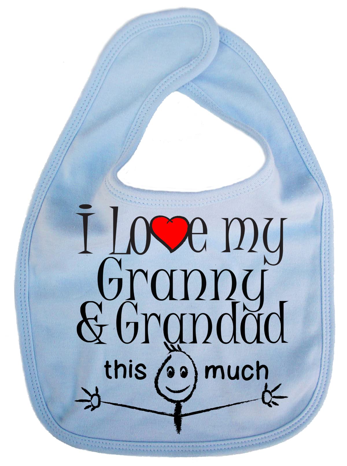 Image is Everything IiE, I Love My Granny & Grandad This Much, Grandson Granddaughter Baby Unisex Soft Cotton Feeding Bib, Sky Blue