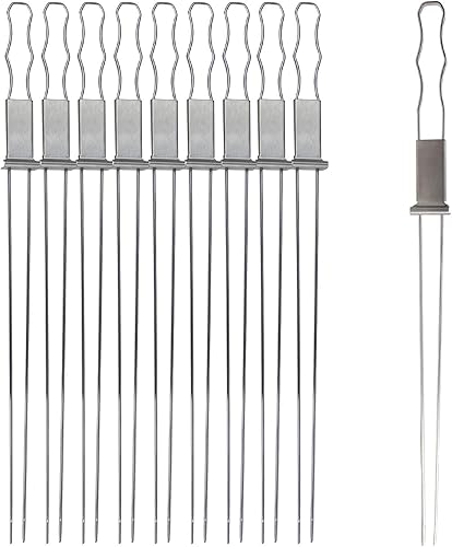 Miniatura 2 de Blue Donuts Paquete de 10 brochetas de Kabob para asar de 17 pulgadas, brochetas con barra de empuje, brochetas de acero inoxidable con cómodo