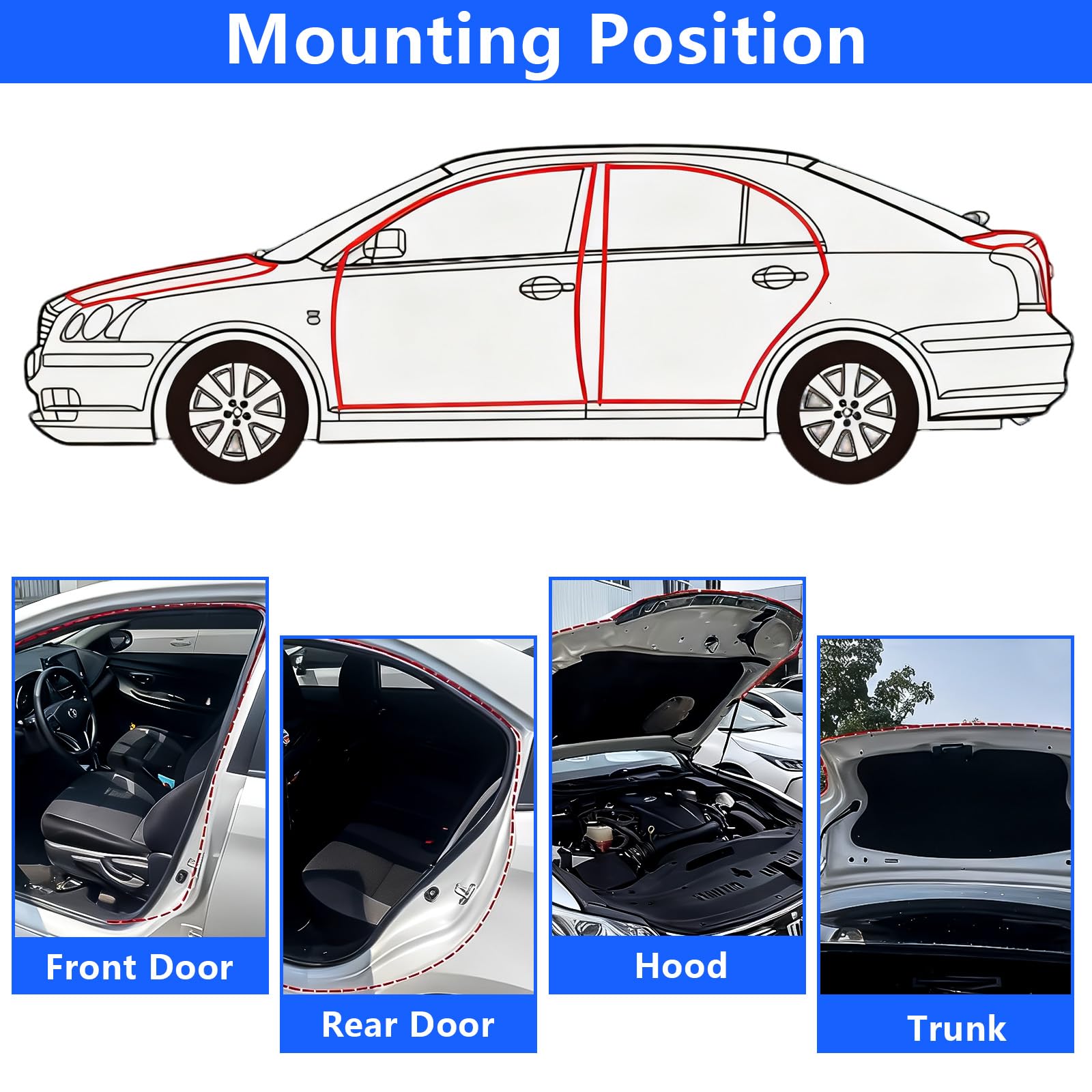 Guarnizione in gomma autoadesiva, 5 m, 15 mm x 15 mm, a forma di D, per porte auto, porte, finestre, 5 m