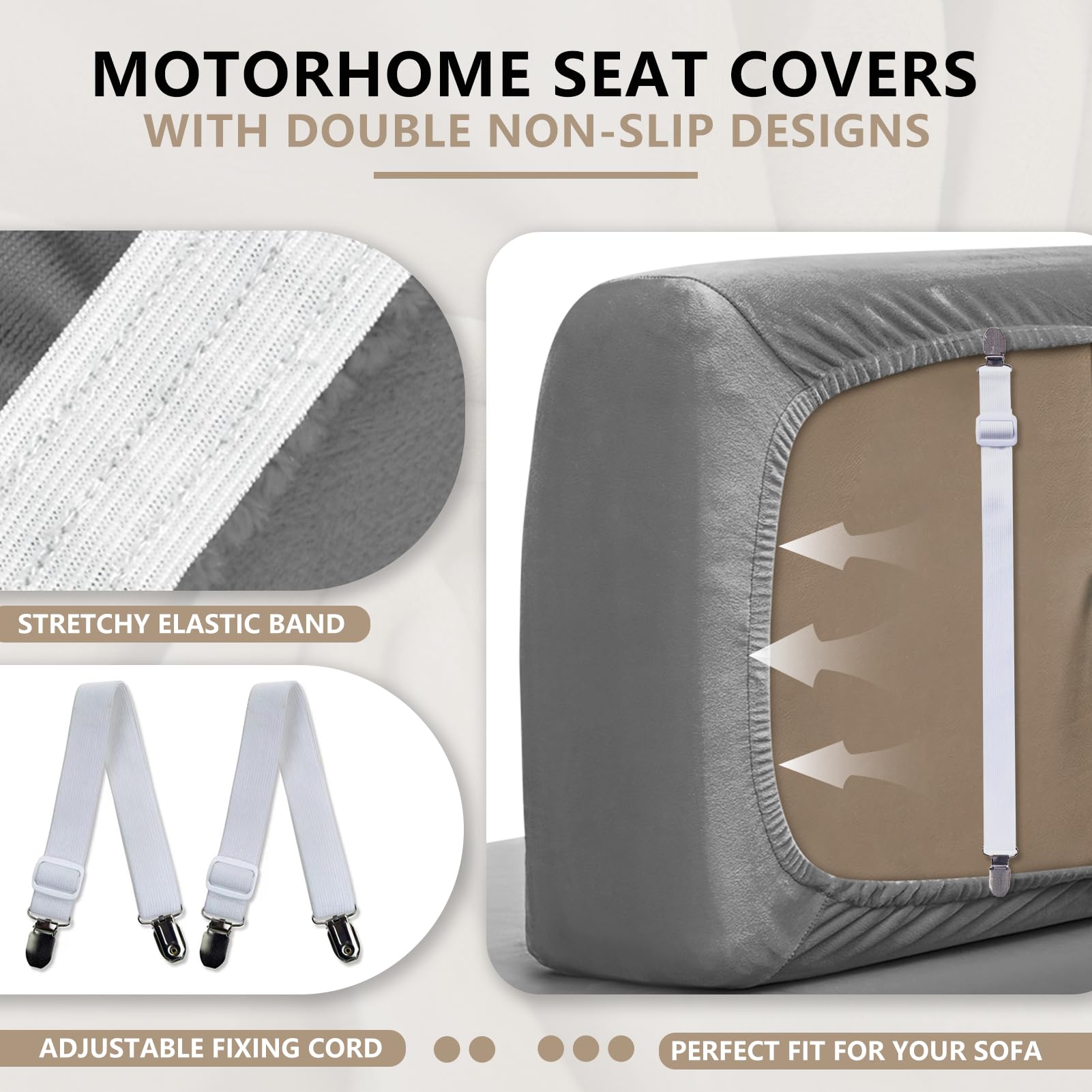 SHUOJIA Wohnmobil Sitzbezüge 2er Set - Stretch Bezüge Mit Rutschfester Verstellband Für Camper