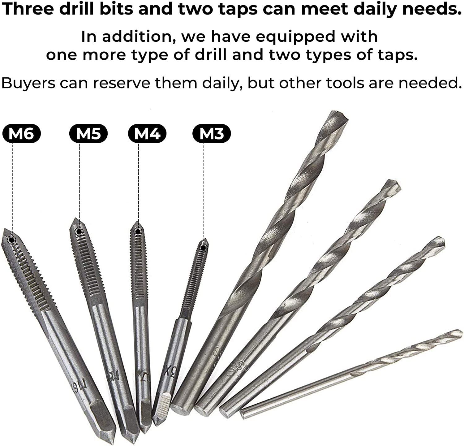uptodateproducts 9 Pc Adjustable T-Handle Tap Wrench - Tapping Threading Tool Set with 4 Metric Taps (M3-M6), 4 Drill Bits 4