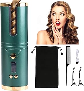 Romacci Curling de cabelo automático sem fio Curling Iron Aquecimento rápido com tela LCD de 6 temperaturas e temporizador USB recarregável para modelagem de cabelo