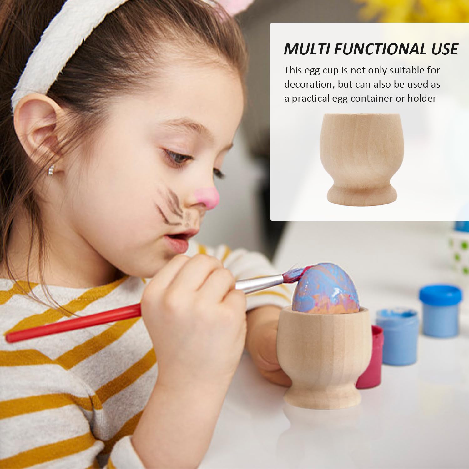 Set 6 Portauova In Legno + 3 Matite Olio | Per Decorazione Uova | Colorazione Fai Da Te | 45x45 Mm - Foto 8