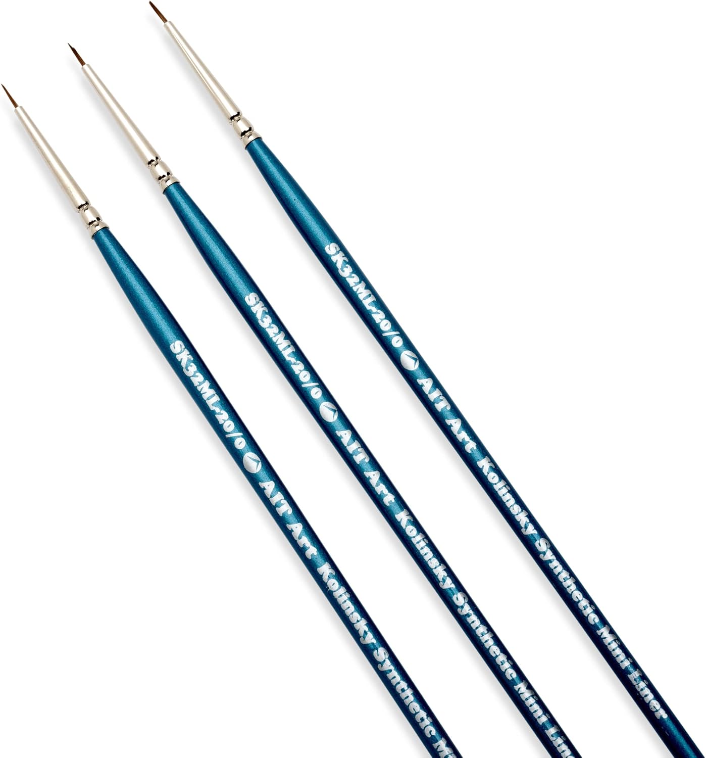 AIT Art Select Mini Liner Detail Paint Brushes, Size 20/0, Pack of 3, Synthetic Kolinsky Sable, Set Assembled in USA for Trusted Performance and Crafting Exquisite Details