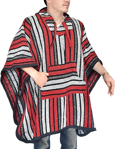 Miniatura 7 de Artisans Bazaar Baja sudadera con capucha mexicana Poncho Droga Alfombra Estilo Serape Hippie Cálida y Cómoda Manta Azteca