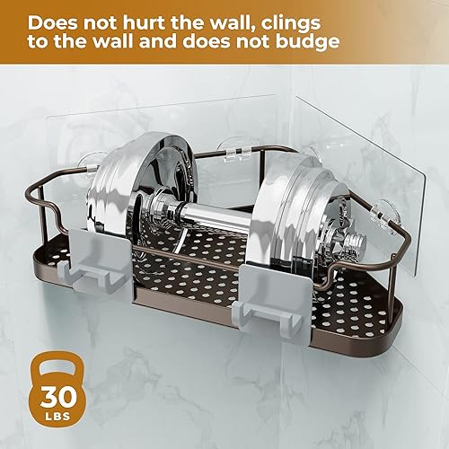 Miniatura 5 de Orimade Organizador de ducha de esquina con ganchos, organizador de ducha montado en la pared, adhesivo sin perforaciones, soporte para champú a