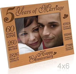 Kate Posh - 5 Years of Marriage Photo Frame - Happy 5th Anniversary Gift Wood - Engraved Natural Solid Wood Picture Frame (4x6-Horizontal) - coolthings.us