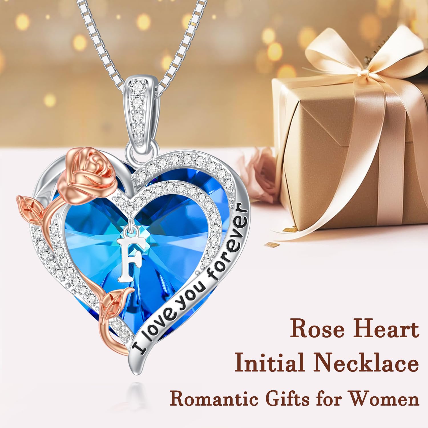 Collares con inicial de corazón y flor de rosa para mujer, collar de cristal con letras del alfabeto en plata de ley 925, colgante de corazón con inicial, regalos de joyería para mamá, hija, esposa