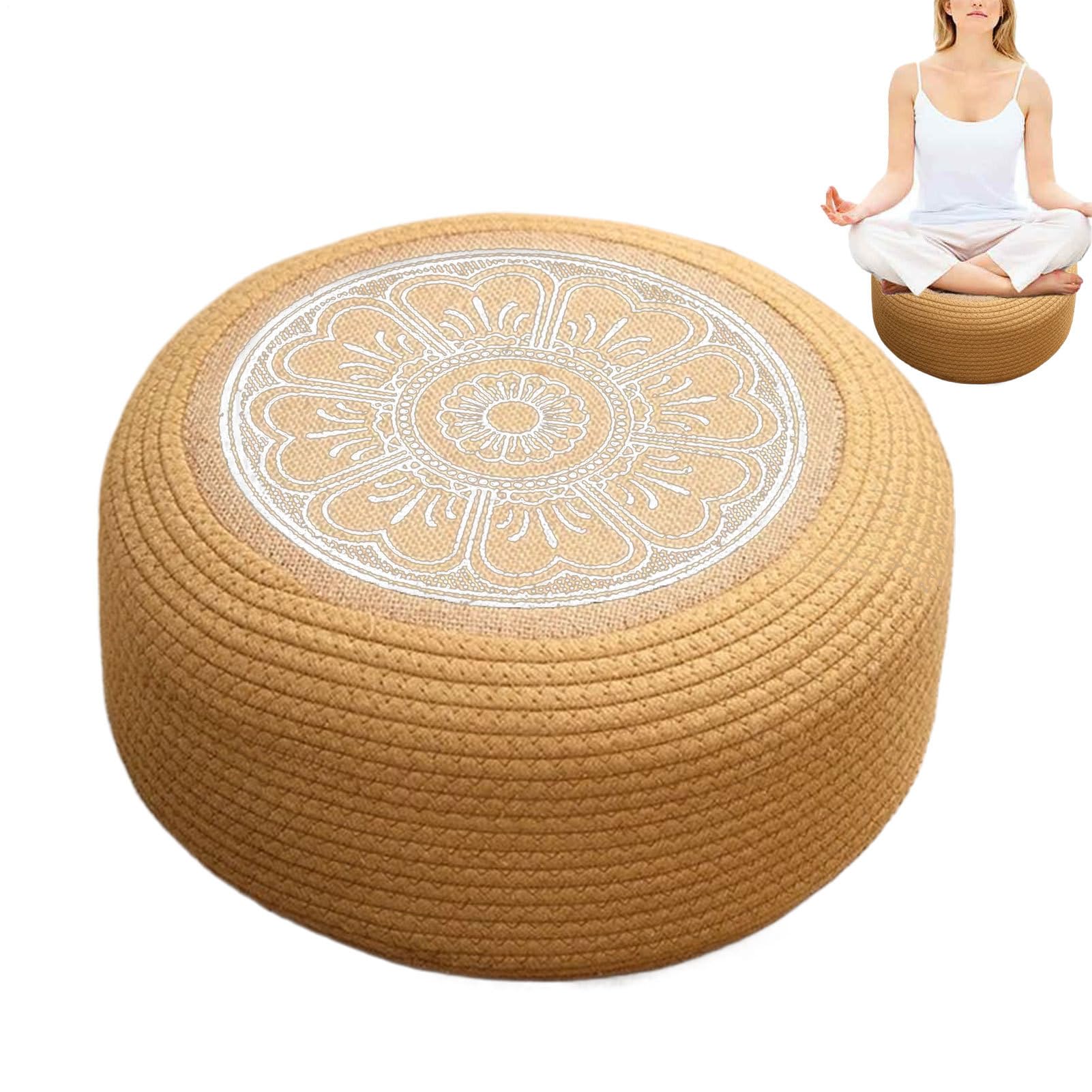 Ottomano Pouf Outdoor - Cuscino Di Patio Rotondo Intrecciato, Sedile Da Pavimento | Miglioramento Della Terrazza Da Giardino Domestico, Accento Del Portico Costiero, Mobili Comfort Del Ponte, Elemento