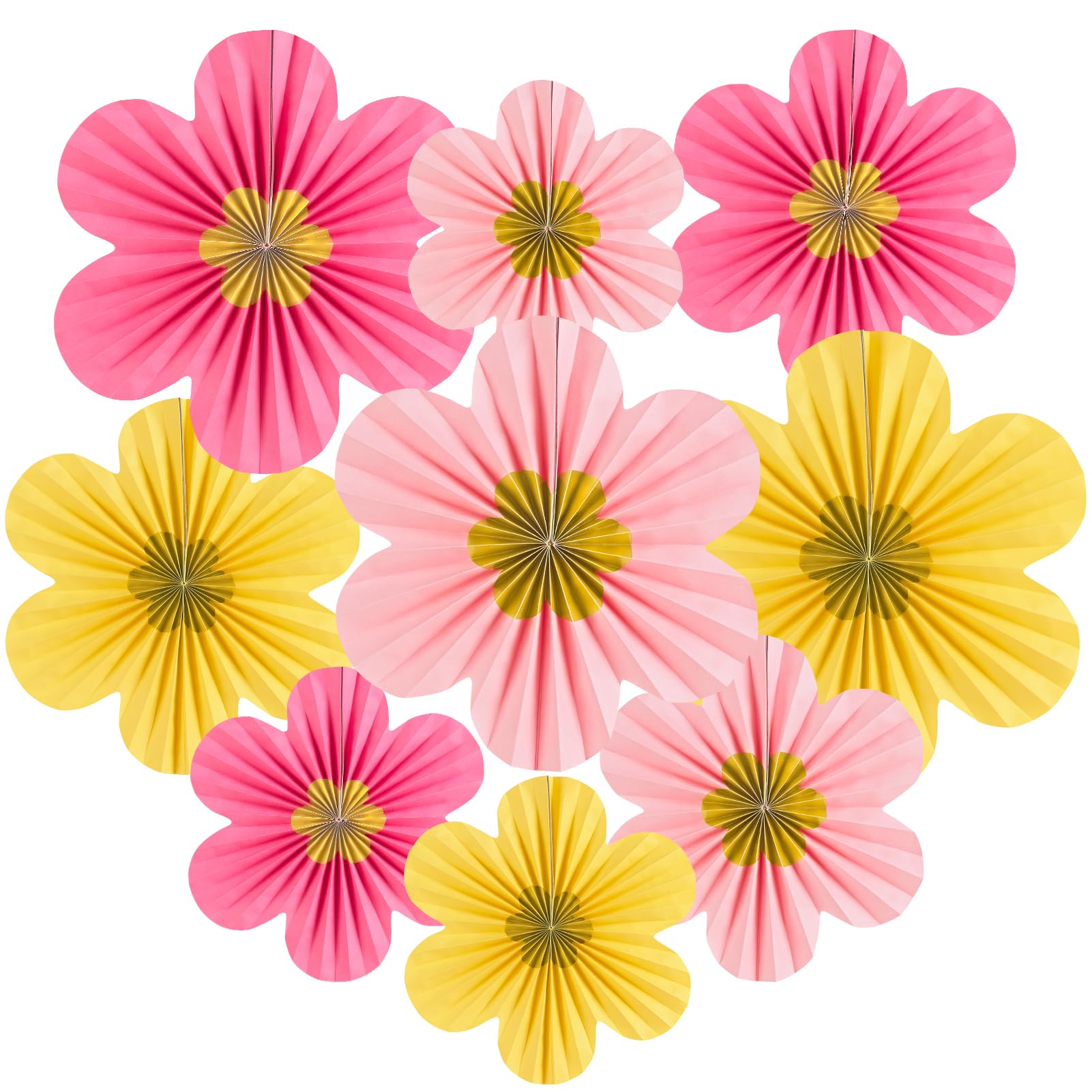 SUNBEAUTY Paper Flowers Decorations for Wall Gold Flower Party Decorations Hanging Fans Floral Backdrop Decor Mothers Day Birthday Wedding Baby Shower Decoration Wall Set of 9