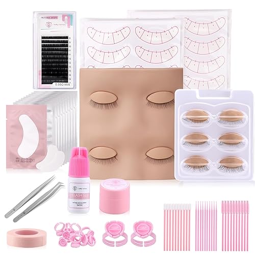 Pretty memory Kit de extensión de pestañas, cabezal de maniquí de pestañas con párpados extraíbles, juego de práctica de silicona para maquillaje e