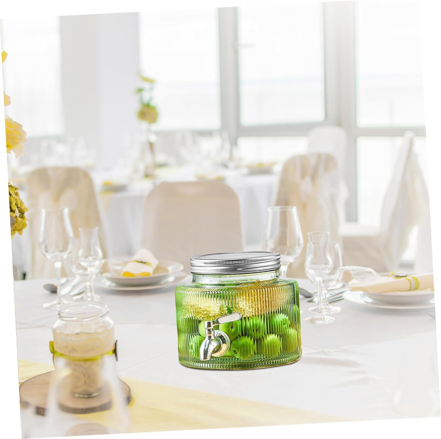 Cabilock Glass Beverage Dispenser Jar with Sealed Lid and Convenient Spigot Tap Large Capacity Drink Container for Parties Freshness Preserving Glass Drink Dispenser for Tea Cocktails and