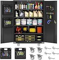 Exerock Heavy-Duty Metal Garage Storage Cabinet 43"W x 22"D x 72"H, Locking Doors, Pegboard, 4 Adjustable Shelves, Wheels
