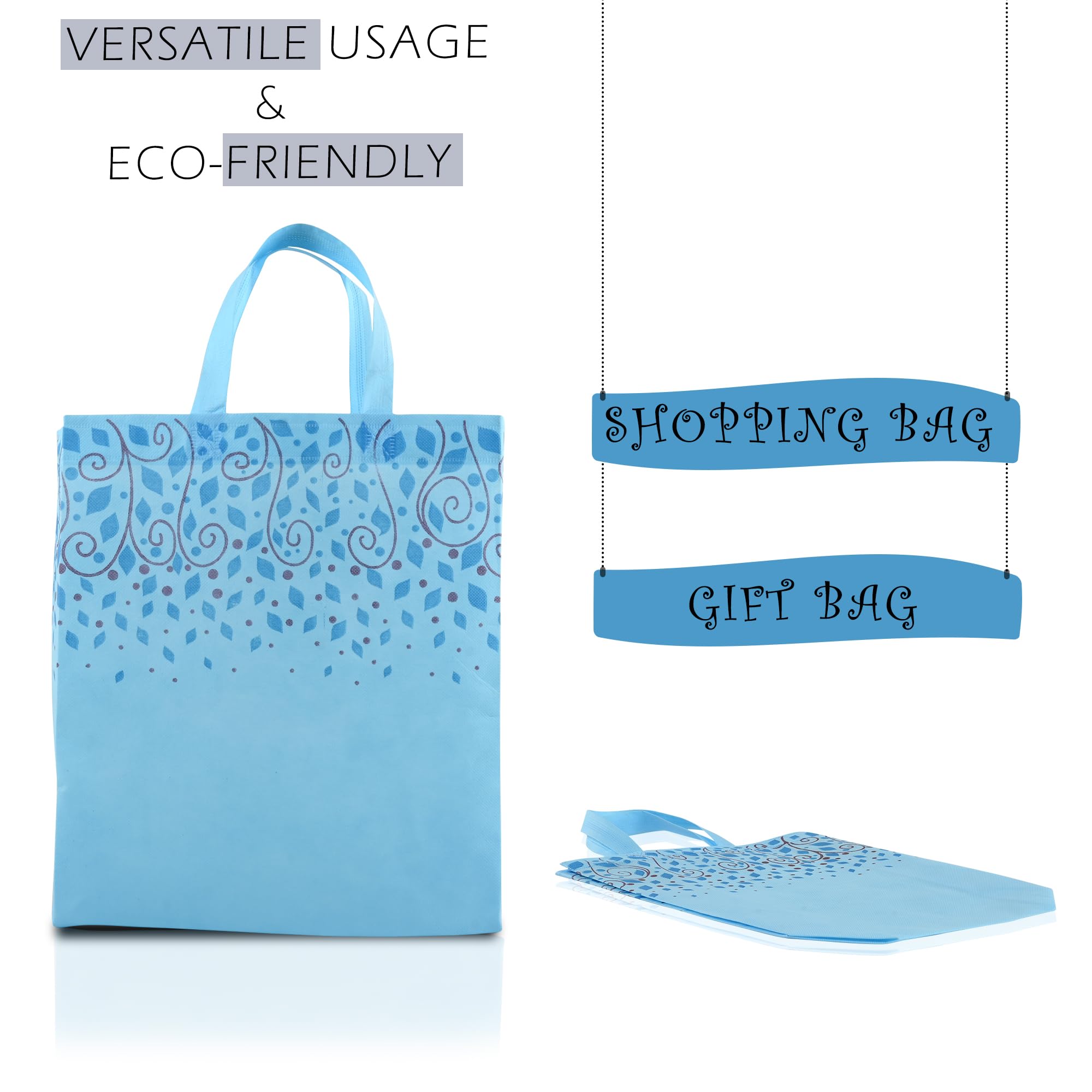 Kuber Industries Pack of 20 Non-Woven Grocery Handbags | Reusable Shopping Bags for Grocery-Vegetables | Multi-Purpose Carry Bags | Top Leaf | Large | Sky Blue 3