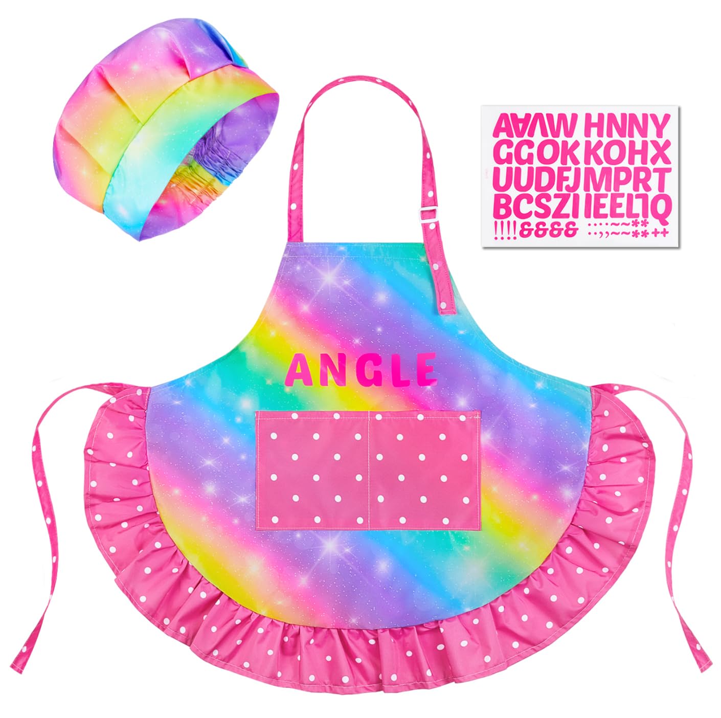 MHJY Kids Aprons for Cooking Waterproof Kids Chef Hat and Apron With DIY Sticker Adjustable Art Apron Painting Gardening