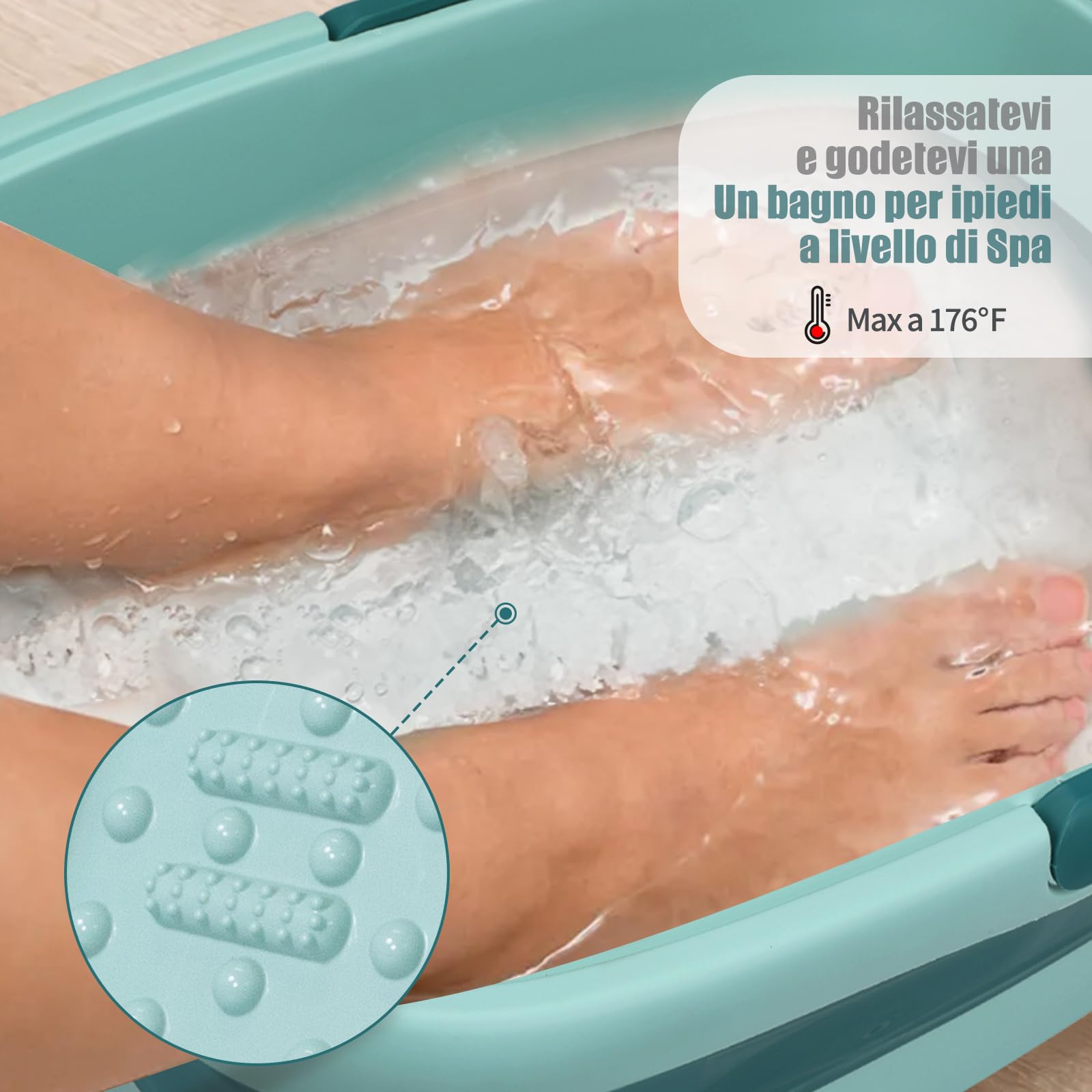 DEANIC Pediluvio Massaggiatore Piedi, Pediluvio Idromassaggio Piedi Portatile Pieghevole, Vaschetta Bacinella Pedicure con Maniglia di Trasporto, Set Massaggio 8+54 Foot Spa (Blu)