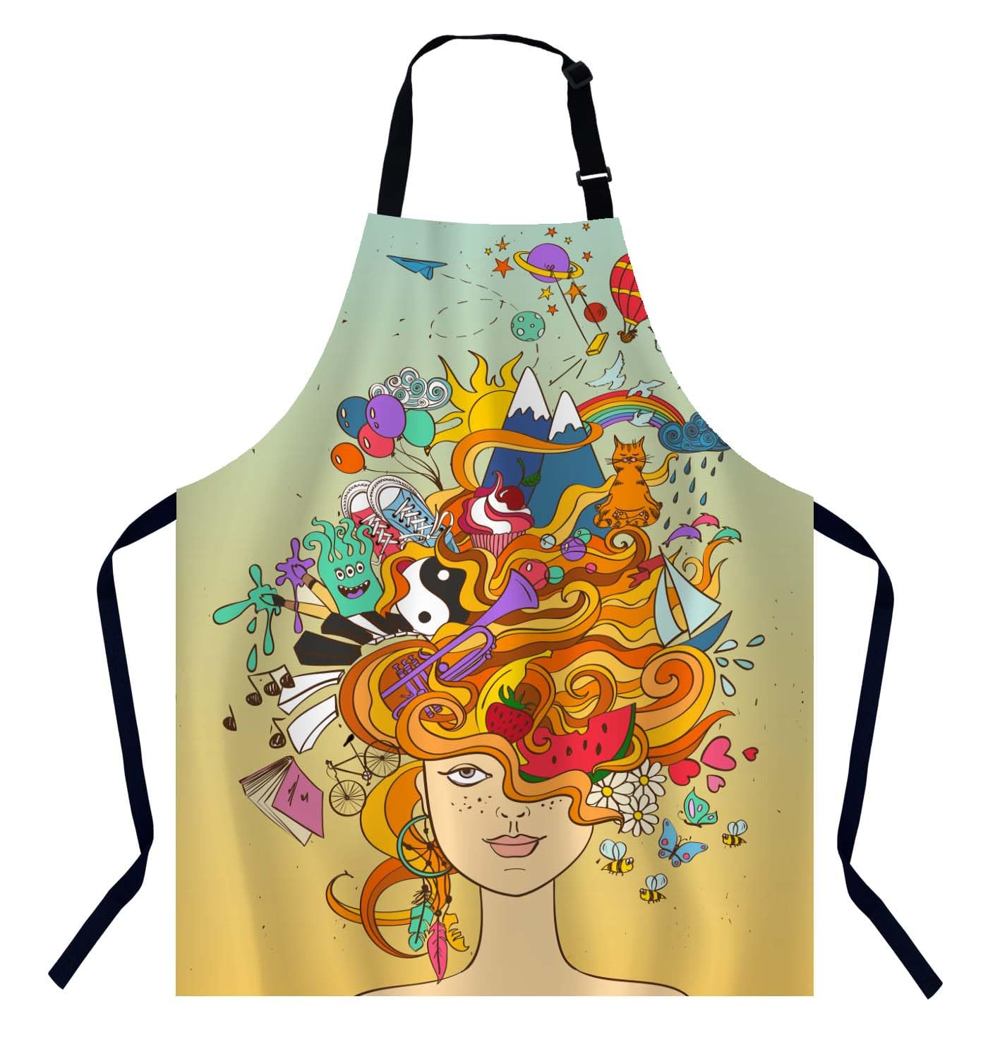 Bgbdeia Girls Psychedelic Kitchen Apron For Women Men, Adjustable Apron Chef Bakers Apron Cooking Apron Cooking Baking Gardening