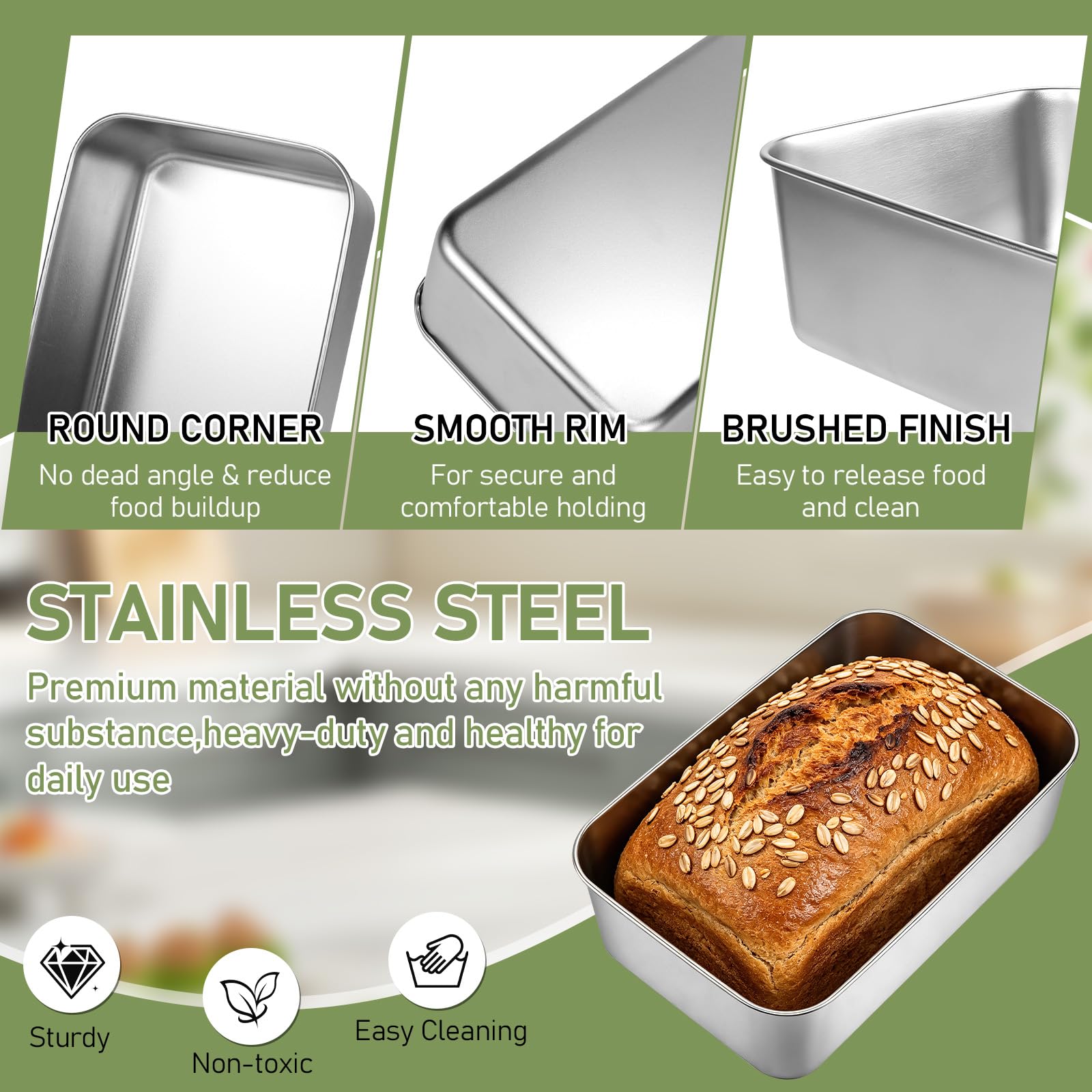 MSYU Set di 8 teglie per pane da 22 x 15 cm, in acciaio inox, per pane tostato e polpettone, lasagne, sane e atossiche, sicure in forno e facili da pulire