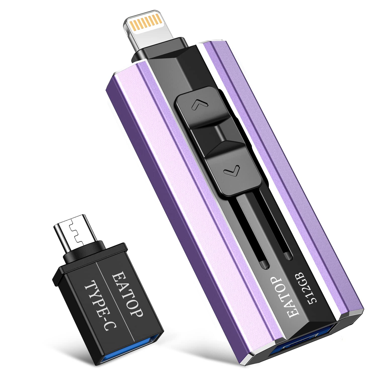 EATOP USB Flash Drive 512GB Memory Stick Storage for Photos and Videos, Flash Thumb Drive Compatible with iPhone iPad Android and Computers (Purple)