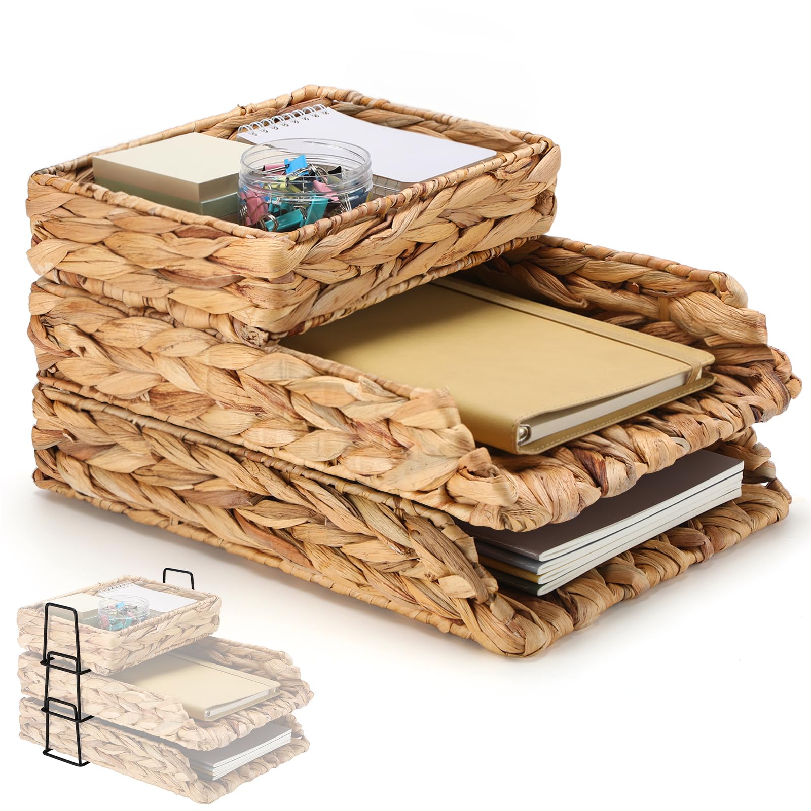 Photo 1 of Geelin 3 Pack Water Hyacinth Woven Stackable Letter Trays